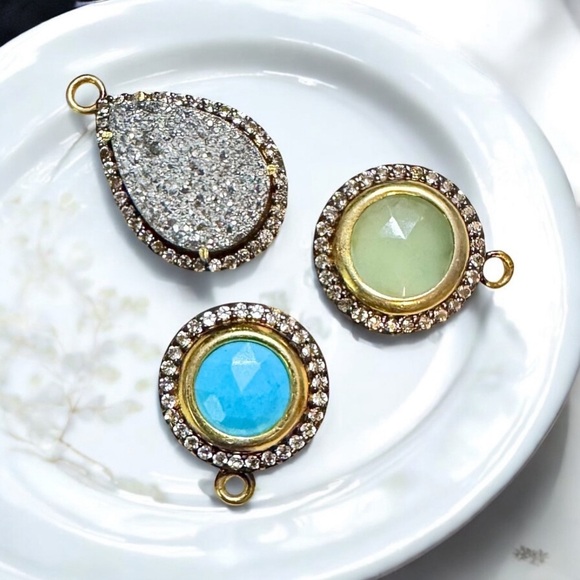 Charm Bundle—Turquoise, Blue Chalcedony Druzy & Green Chalcedony Charms - Picture 3 of 6